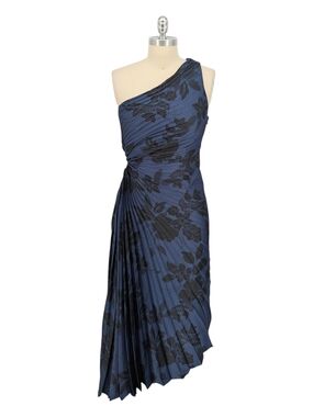 30335 Lulus Floral Pleated Satin Dress Blue Black size 10 party cocktail evening